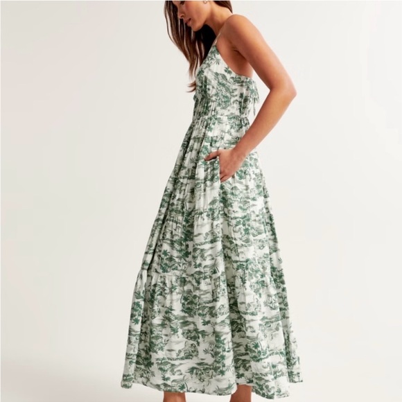 Abercrombie French Toile Green & White Spaghetti Strap Maxi Dress - Picture 7 of 9